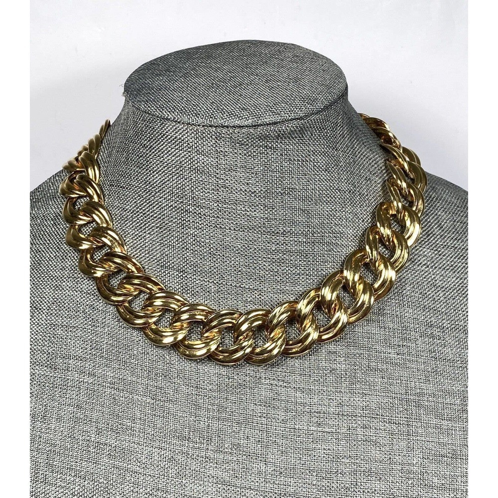 Necklace Gold Tone Metal Double Linked Chain Gold Tone 17” - Picture 3 of 7